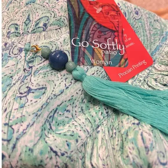 Go Softly Crinkle Rayon Zip Patio Dress | Plus 3x, Teal Tile Mumu Caftan NEW - Picture 5 of 6